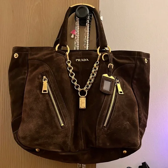 Prada suede scamosciato tote mogano - Picture 3 of 16